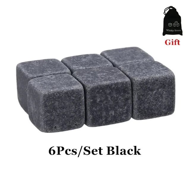 6Pcs Whiskey Stones Sipping Ice Cube Cooler Reusable Whisky Ice Stone Whisky Natural Rocks Bar Wine Cooler Party Wedding Gifts