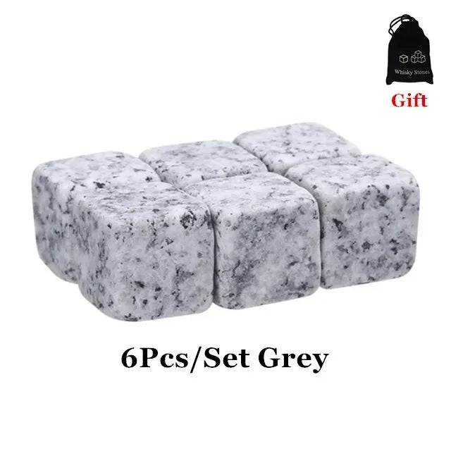 6Pcs Whiskey Stones Sipping Ice Cube Cooler Reusable Whisky Ice Stone Whisky Natural Rocks Bar Wine Cooler Party Wedding Gifts