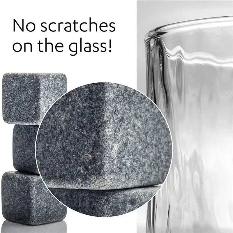 6Pcs Whiskey Stones Sipping Ice Cube Cooler Reusable Whisky Ice Stone Whisky Natural Rocks Bar Wine Cooler Party Wedding Gifts