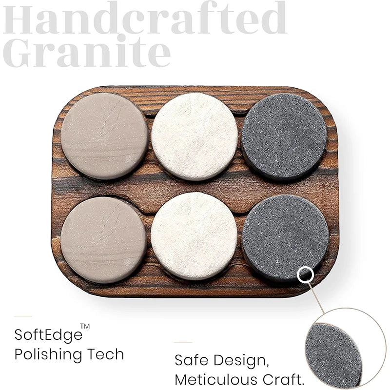 6Pcs Whiskey Chilling Stones Reusable Ice Cubes Set Granite round Sipping Rocks Wine Cooling Cube Storage Tray Party Bar Tool