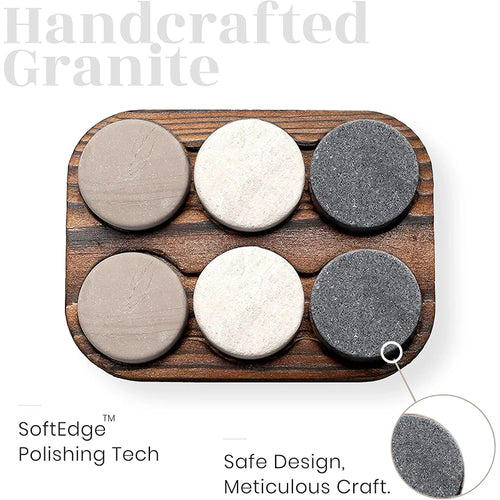 6Pcs Whiskey Chilling Stones Reusable Ice Cubes Set Granite round Sipping Rocks Wine Cooling Cube Storage Tray Party Bar Tool